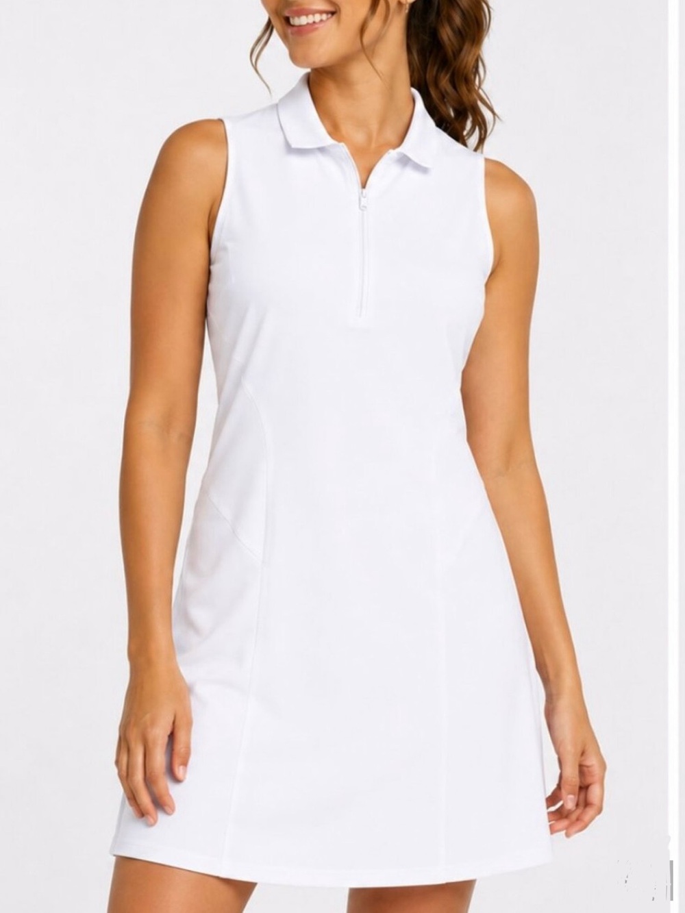 Puma White Sleeveless Zip Polo Mini cruise golf Dress